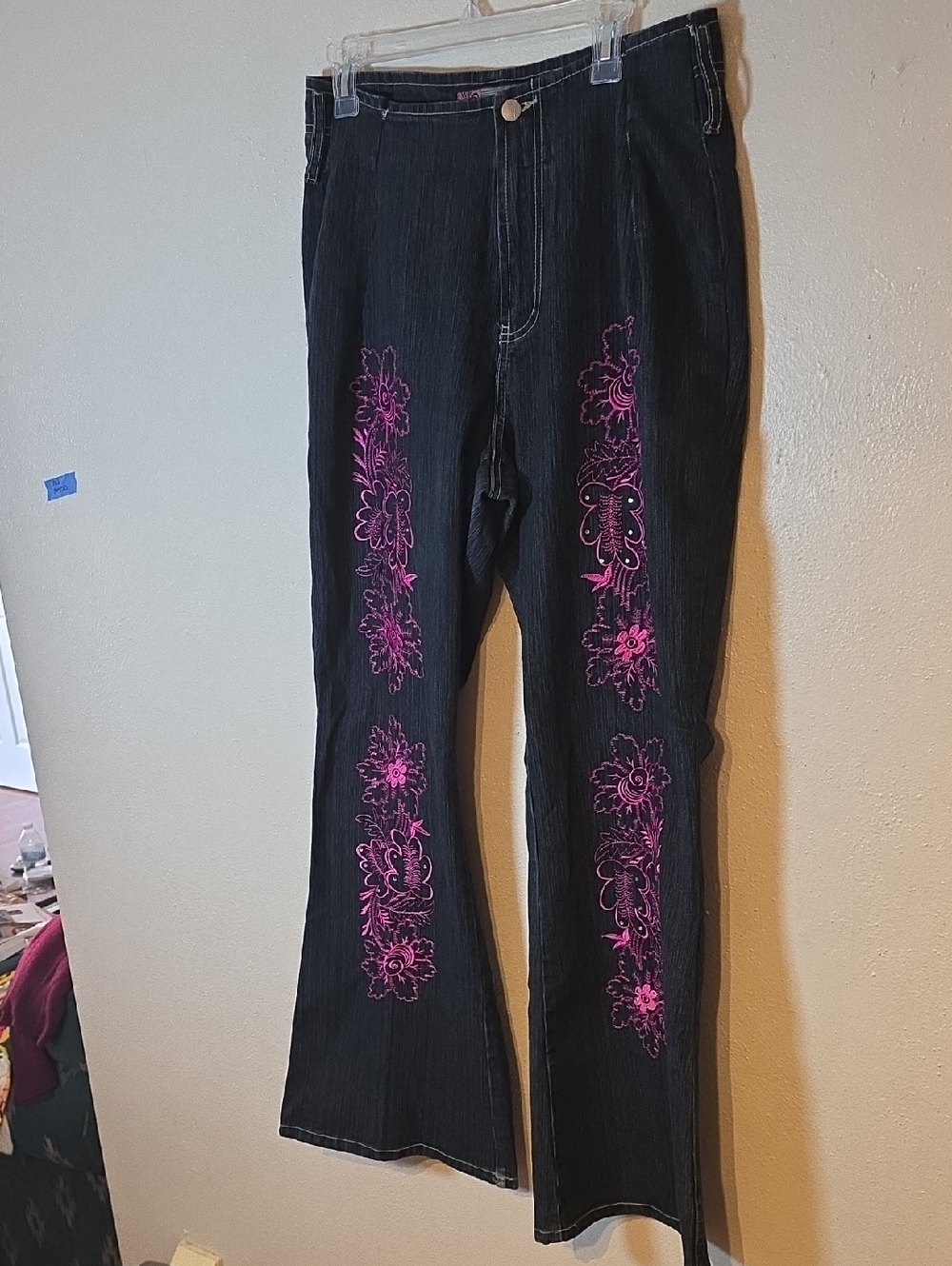 Neeso NJ Dark Wash Jeans with Pink Embroidered Logo Waistband 18
